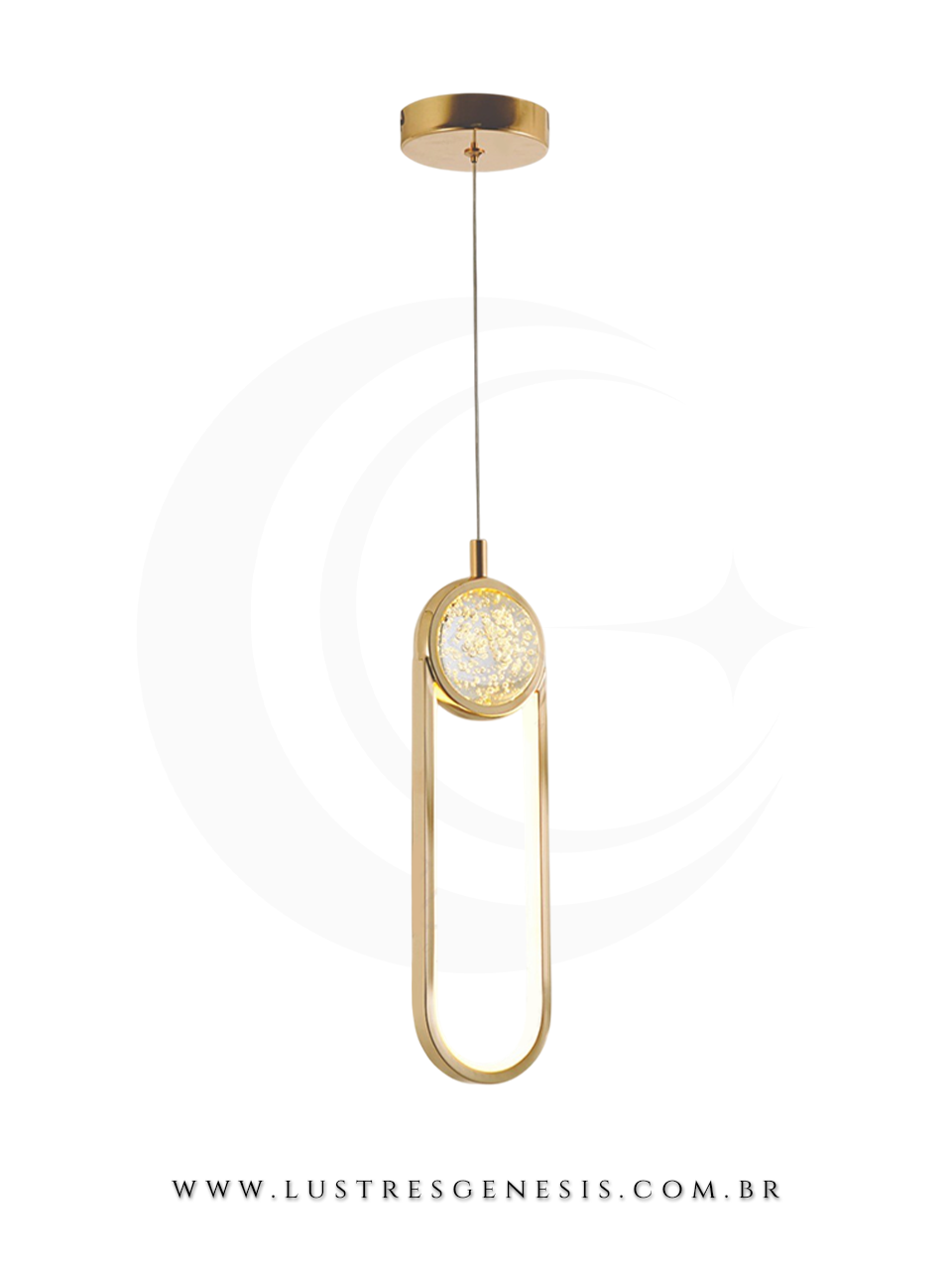 Pendente LED Moderno Metal Cromado e Cristal QD05184 30x10cm 15W Bivolt 3000K, Banheiro, Lavabo, Bancada de Cozinha, Cabeceira